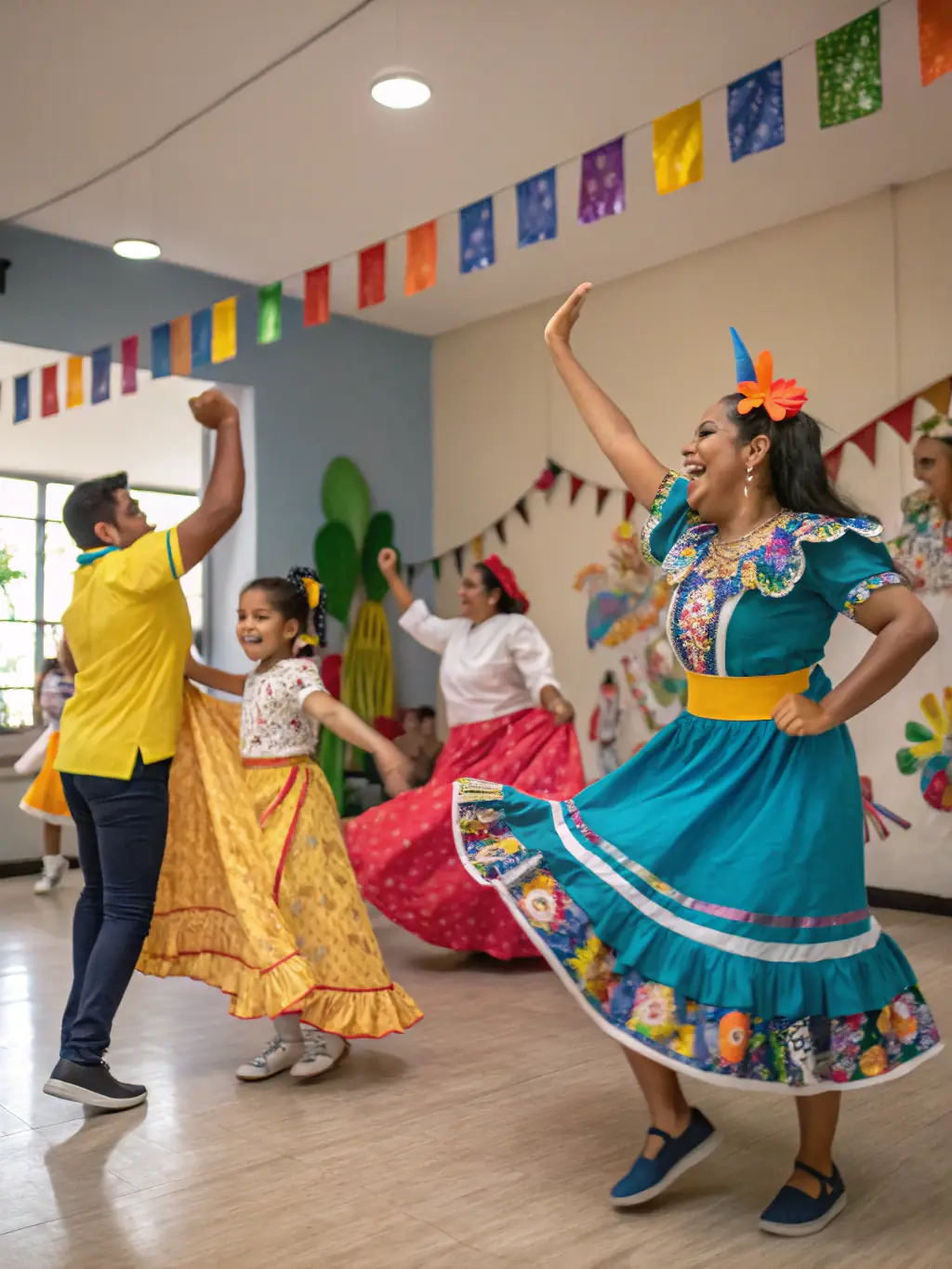 A photo of participants engaged in a traditional dance workshop, learning steps from an instructor, set in a cultural center, illustrating CA2000's dedication to preserving cultural heritage.
